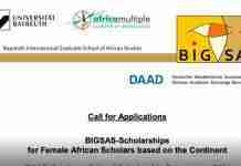 Study-In-Germany: 2022 BIGSAS/DAAD Graduate School Scholarship Programme for Female African Scholars BIGSAS/DAAD Graduate School Scholarship