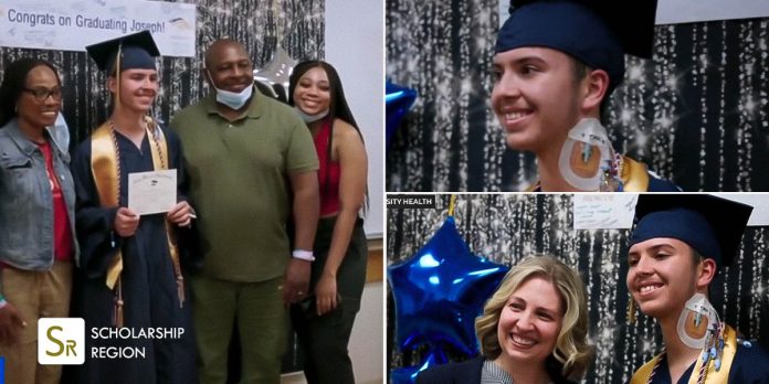 Amazing scenes as US high school brings diploma to meet Joseph Bommarito Autman who underwent a heart transplant on his graduation day