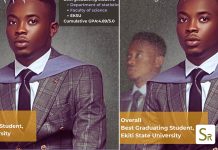 Brilliant Nigerian man emerges overall best graduating student of EKSU with 4.89 first-class in Statistics, celebrates success Oyelakin Olumide emerges overall best graduating student of EKSU with 4.89 first-class in Statistics,